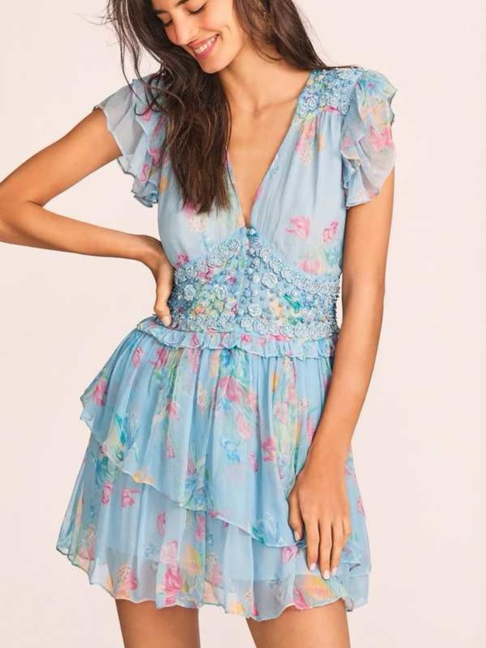 LOVESHACKFANCY EMBELLISHED MINI DRESS
